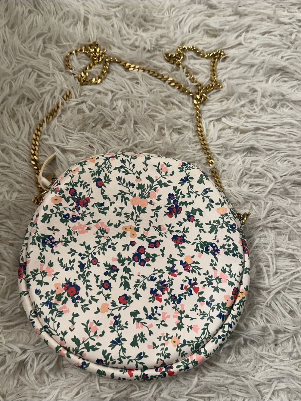 Clare V Floral Leather Round Bag with Chain Strap